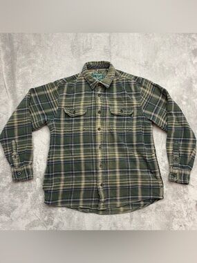 Woolrich Brawny Mens Medium flannel green Plaid Heavyweight Shacket outdoor
